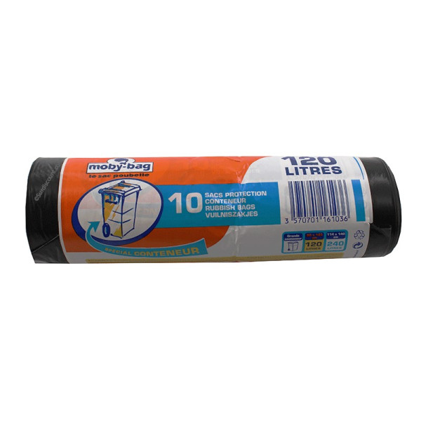 10 SACS POUBELLE PEBD 22 MICRONS 120 LITRES - MOBY-BAG