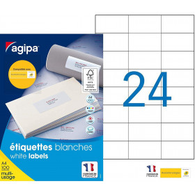 2400 Étiquettes Blanches - A4 - 70X37Mm - Pose Express - Agipa 119015 pas cher