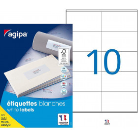 1000 Étiquettes Blanches - A4 - 105X57Mm - Agipa 119013 pas cher