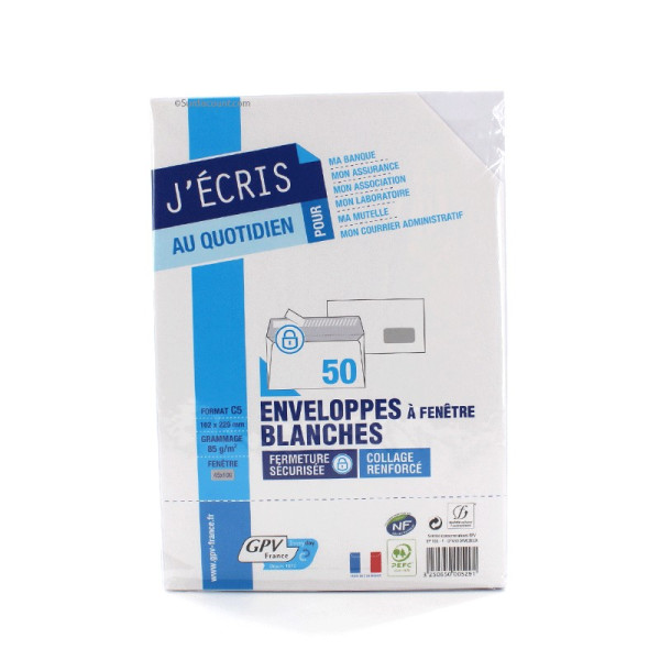 50 Enveloppes Blanches A Fen√Ätre A5 Format C5 - Gpv pas cher