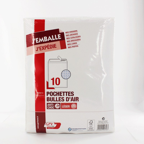 10 pochettes bulles d'air 260x360 mm (H) autocollante - GPV