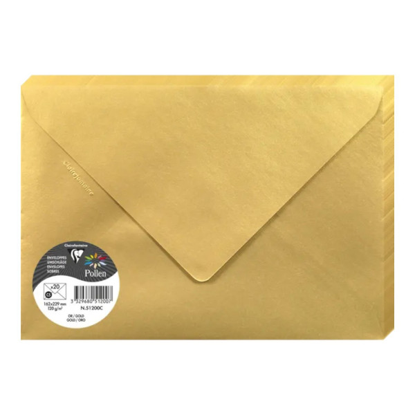 photo - Enveloppes - Format C5 - 162x229mm - Pollen - Or - 20 unités - Clairefontaine