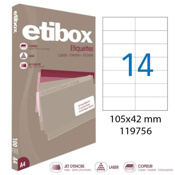 Boite De 1400 Étiquettes - Format 105X42Mm - Etibox - Apli 119756 pas cher