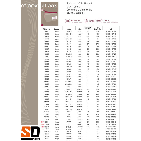 Boite de 2400 étiquettes - Format 70x37mm - Etibox - Apli 119751 | Surdiscount