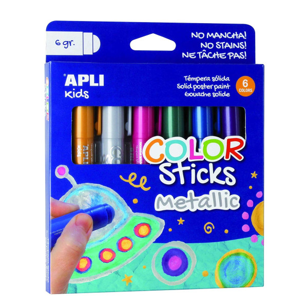 photo-6 tubes de peinture gouache - Sticks de 6g - Couleurs métallisées - Apli