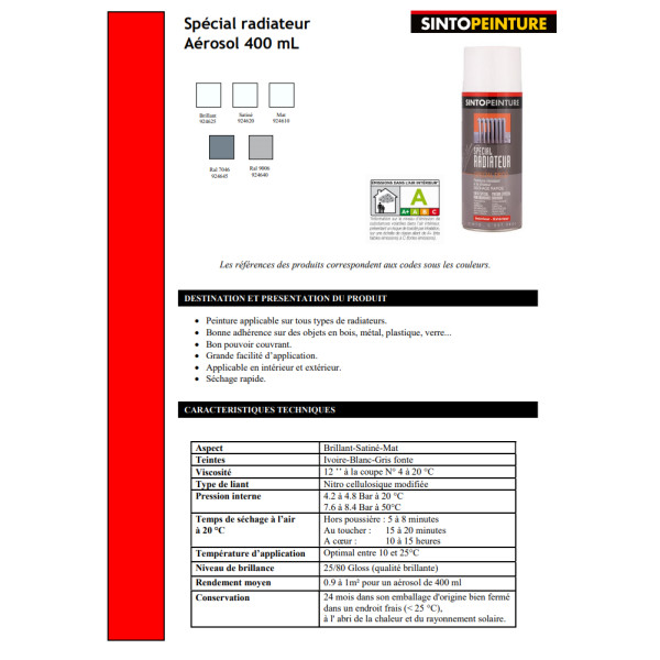 Acheter Bombe de peinture radiateur - blanc mat - Sinto