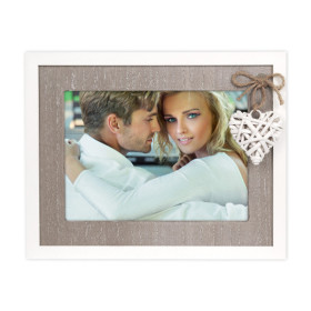 photo-Cadre photo - Format photo 13x18cm - Cadre 19x24cm - Bois - Vintage - Cœur blanc