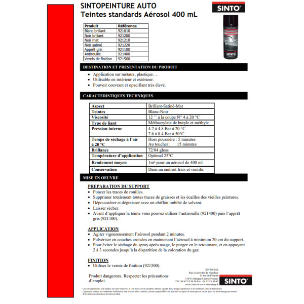 Acheter Bombe de peinture pour carrosserie - blanc brillant - Sinto