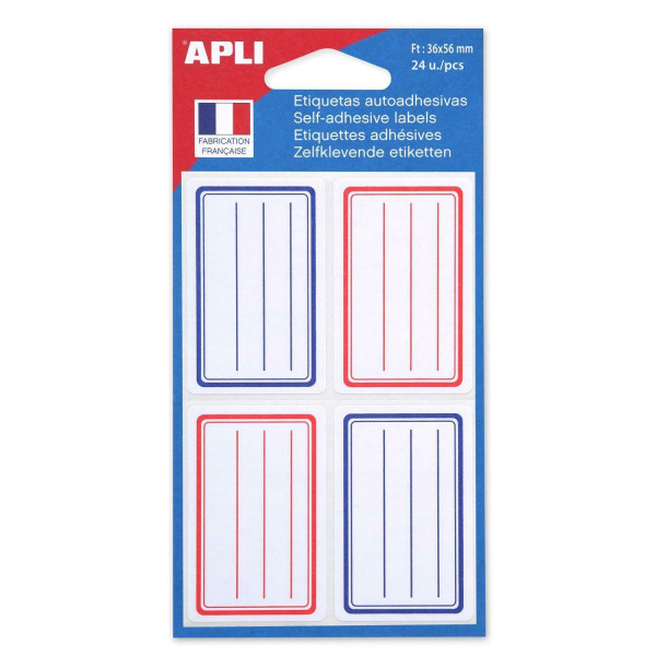 photo-24 étiquettes scolaires 36x56 mm avec lignes bleues et rouges