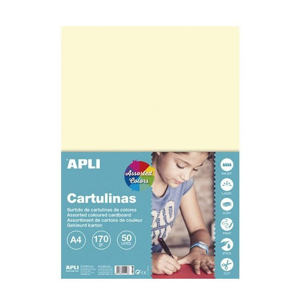 photo-Carton de couleur assortis pastel A4 170 g 50 feuilles - Apli