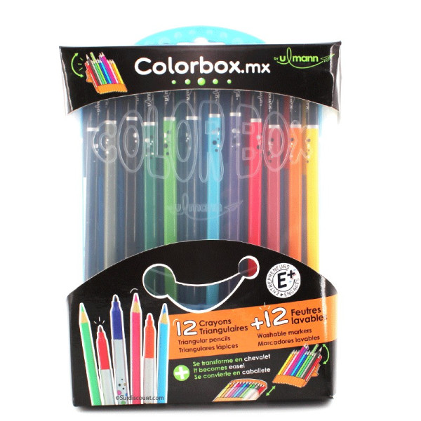 Colorbox Boîte De 12 Crayons Triangulaires De Couleur Et 12 Feutres Lavable Ulmann | Surdiscount