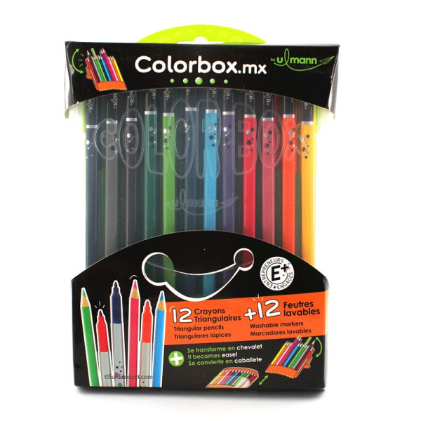Colorbox Boîte De 12 Crayons Triangulaires De Couleur Et 12 Feutres Lavable Ulmann pas cher