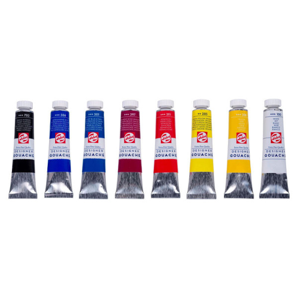 Peinture gouache - Extra fine - 8 couleurs - Tubes de 20ml - Talens