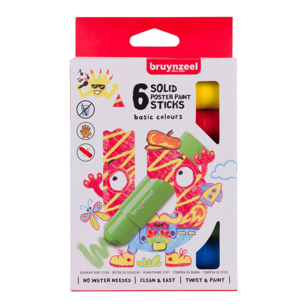 Gouache - Sticks - Pour enfant - 6 couleurs - Coloriage et dessin - Bruynzeel