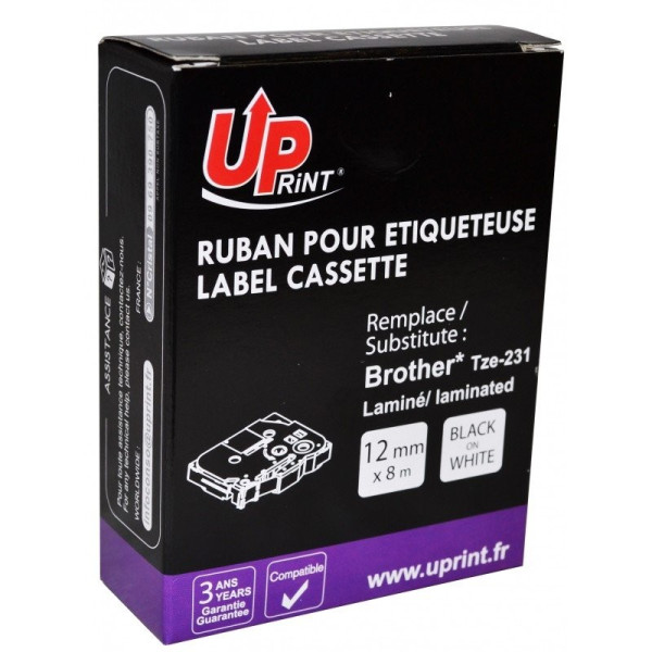 Ruban Compatible Pour Brother Tze-231 12Mm X 8M Plastifié Noir Sur Blanc pas cher