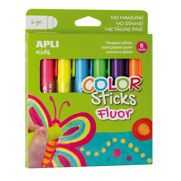 photo-6 tubes de peinture gouache - Sticks de 6g - Couleurs fluo - Apli