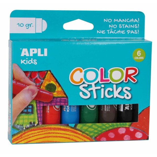 photo-6 tubes de peinture gouache - Sticks de 6g - Couleurs assorties - Apli