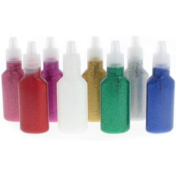 Colle à paillettes - Assortiment 8 couleurs - Papier, bois, plastique - 8x25ml - Scrapbooking