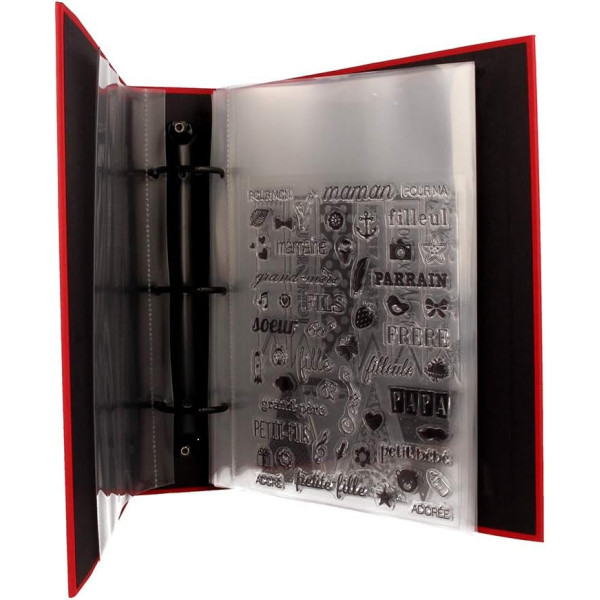 Classeur - Rangement pour motifs de tampons transparents - 15 pochettes - 25x22cm