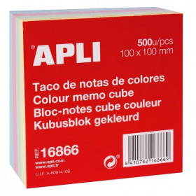 photo-Bloc-notes cube 100 x 100 mm 500 feuilles couleurs pastel - Apli