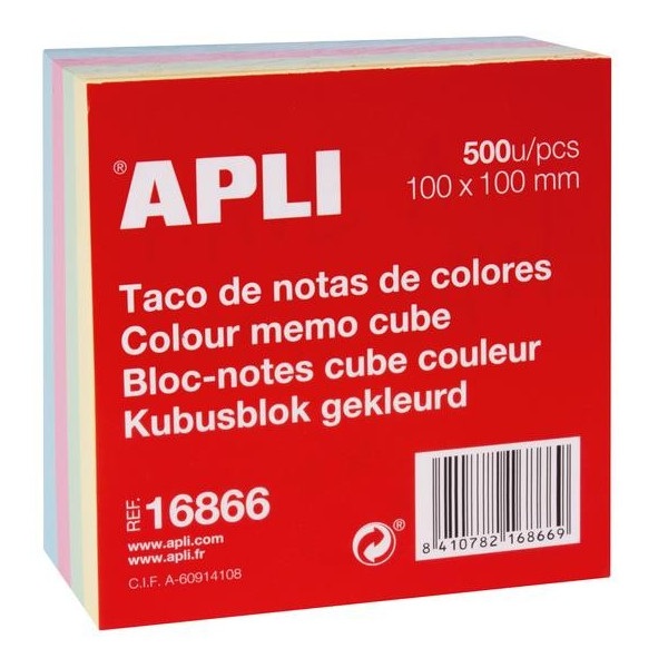 photo-Bloc-notes cube 100 x 100 mm 500 feuilles couleurs pastel - Apli