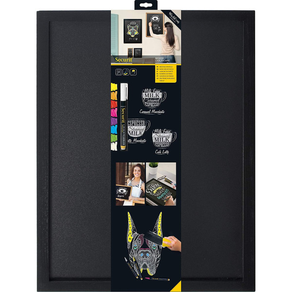 Tableau Mural Ardoise Noire/Bois 40X60Cm pas cher