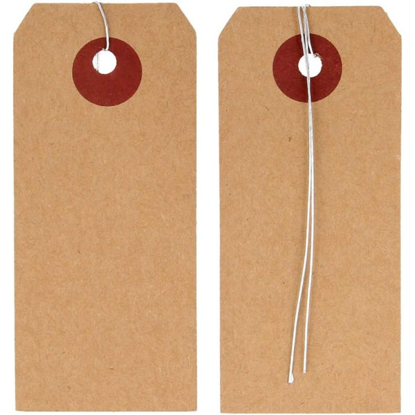 Etiquettes - Kraft - 9x4cm - Avec fil métallique - Cadeaux - Déco - 50 pièces