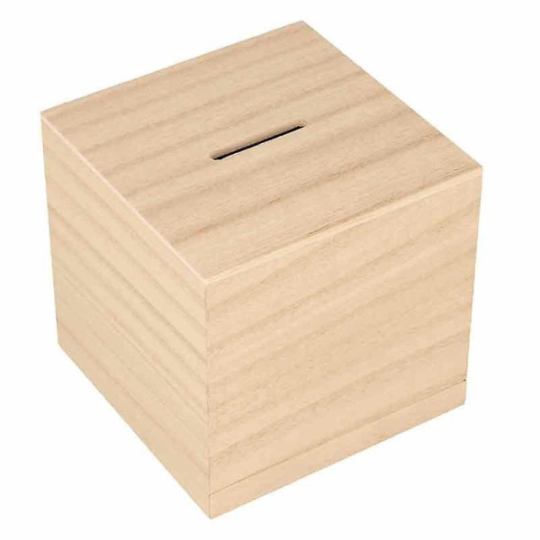 Tirelire - Carré - Bois - A personnaliser - 9x9x9cm - Artemio