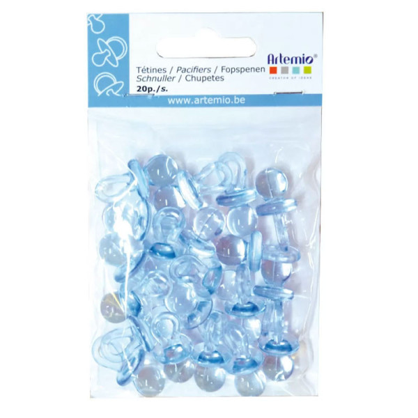 Mini tétines - Plastique - Bleu - Naissance - Bébé - Faire-part - Invitation - 20 pièces