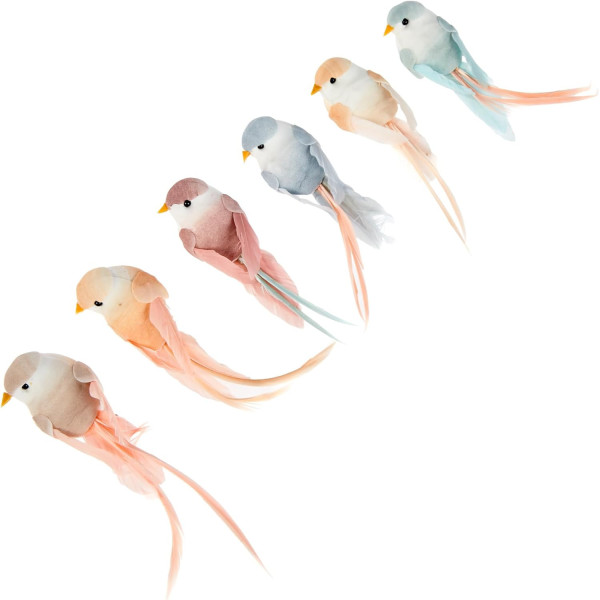 Oiseaux décoratifs - 10cm - 6 pièces - Sur pince - Loisirs créatifs - Déco