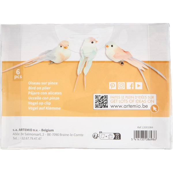 Oiseaux décoratifs - 10cm - 6 pièces - Sur pince - Loisirs créatifs - Déco