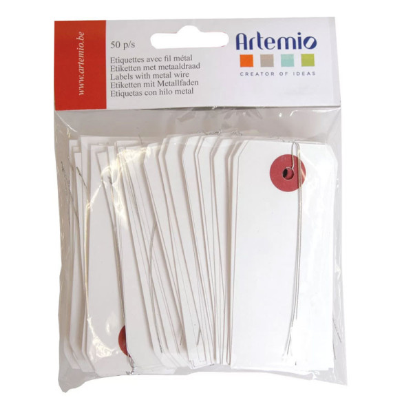 Etiquettes - Blanches - 9x4cm - Avec fil métallique - Cadeaux - Déco - 40 pièces