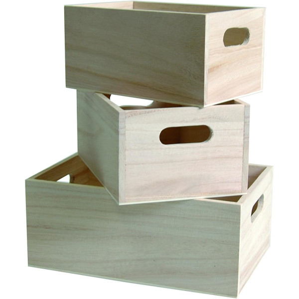 3 caisses en bois - A personnaliser - 3 tailles différentes - Loisirs créatifs - Décoration