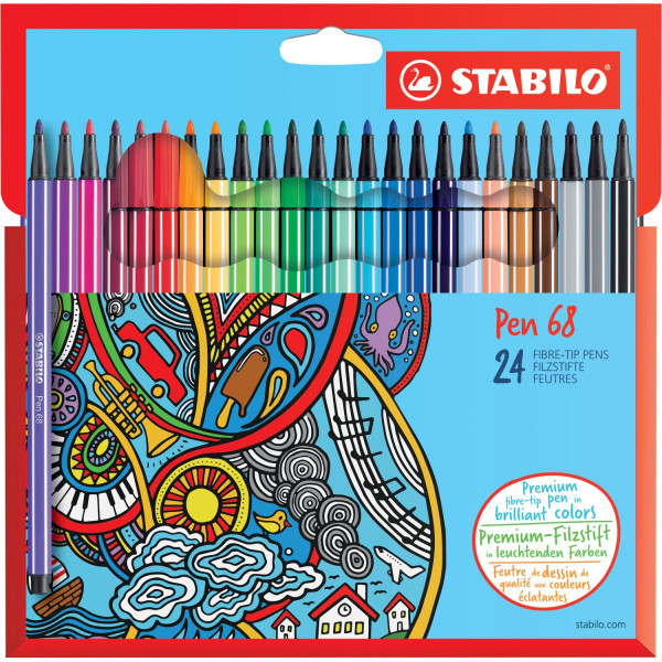 photo-Etui carton de 24 feutres de dessin STABILO Pen 68 - pointe moyenne