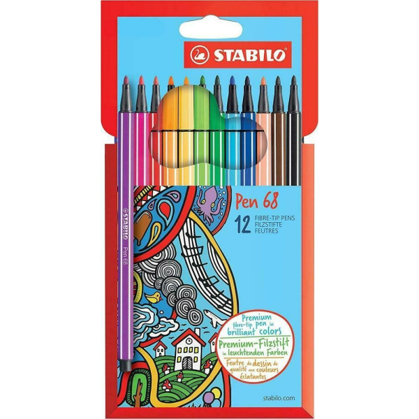 photo-Etui carton de 12 feutres de dessin STABILO Pen 68 - pointe moyenne