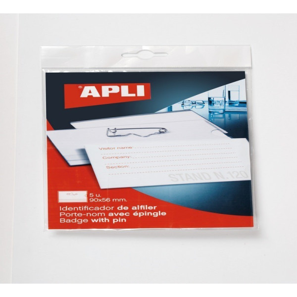 photo-Badge porte-nom - Pince et épingle - 90 x 56 mm - 5 unités - Apli