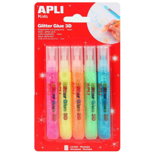 photo-5 tubes de colle à paillettes couleurs fluo - Apli