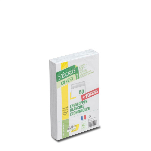 Lot De 60 Enveloppes Blanches Economiques C6 Sans Fen√Ätre - Gpv pas cher