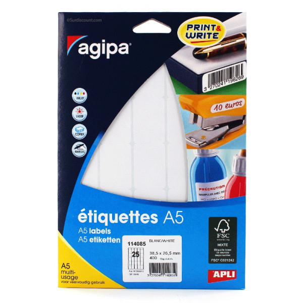 400 ÉTIQUETTES PERMANENTE 26,5x38,5MM APLI 114085