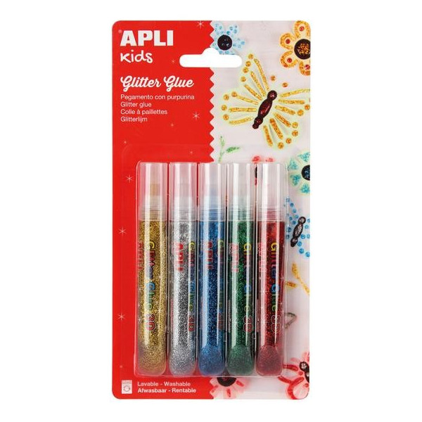 photo-5 tubes de colle à paillettes couleurs métallisées - Apli
