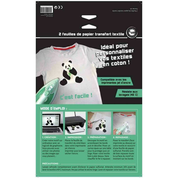 2 Feuilles Papier Transfert Textile A4 - Ctop pas cher