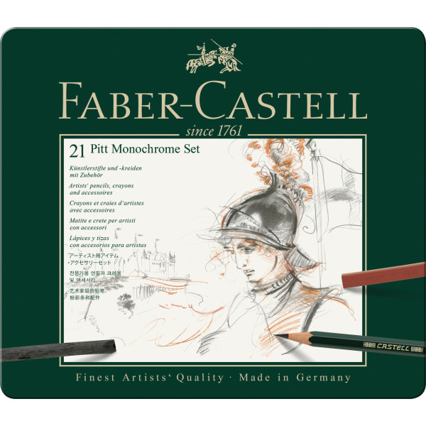 21 Crayons graphite - Pastels - Fusains - Dessin - Esquisse - Faber-Castell - Pitt Monochrome Set