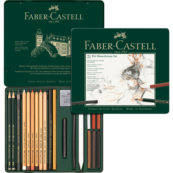 21 Crayons graphite - Pastels - Fusains - Dessin - Esquisse - Faber-Castell - Pitt Monochrome Set