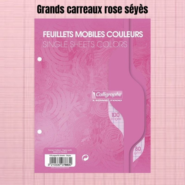 FEUILLETS MOBILES ROSE PERFORÉES 17X22 CM - CLAIREFONTAINE