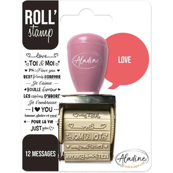 Tampon à molette - Loisirs créatifs - Thème Amour - 12 messages - Aladine