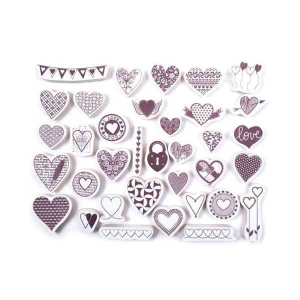 Tampons encreur - Loisirs créatifs - Scrapbooking - Cœurs - 35 pièces - Aladine