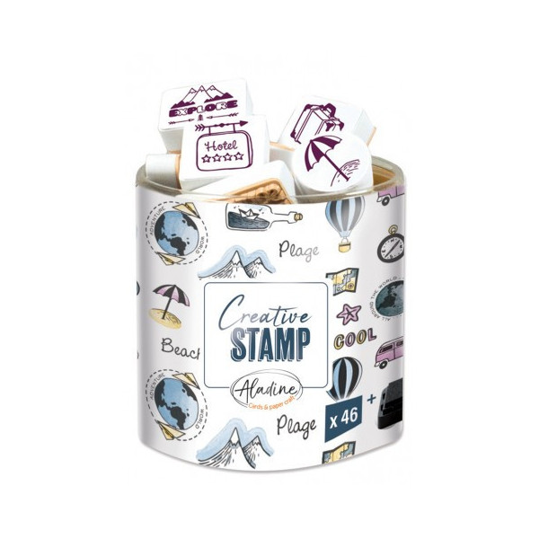 Tampons encreur - Loisirs créatifs - Scrapbooking - Voyage - 46 pièces - Aladine