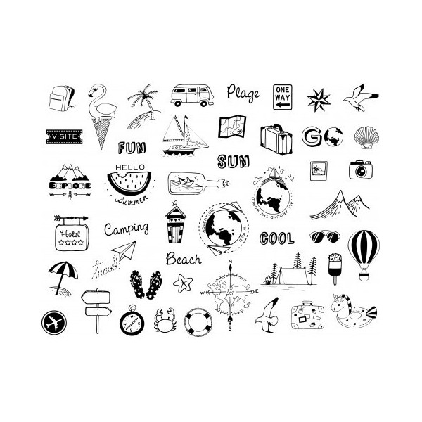 Tampons encreur - Loisirs créatifs - Scrapbooking - Voyage - 46 pièces - Aladine