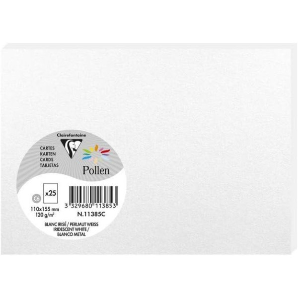 photo - Cartes - Format C6 - 110x155mm - Pollen - Blanc irisé - 25 unités - Clairefontaine