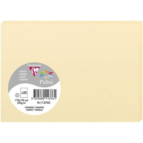 photo - Cartes - Format C6 - 110x155mm - Pollen - Chamois - 25 unités - Clairefontaine